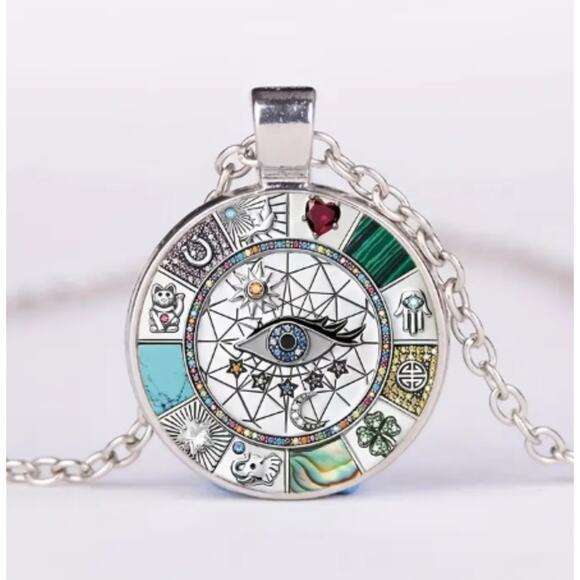 NEW Women's Mystical Evil Eye Lucky Good Fortune Protection Luck Silver Necklace - Picture 1 of 3